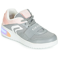 Shoes Girl High top trainers Geox J XLED GIRL Grey / Pink / Led