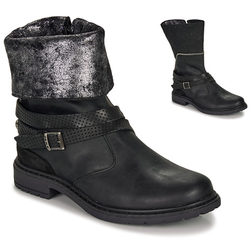 Shoes Girl Boots Ikks FLORA Black / Silver