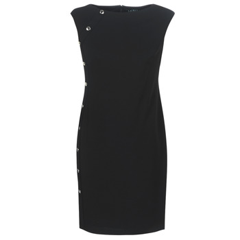 Clothing Women Short Dresses Lauren Ralph Lauren BUTTON-TRIM CREPE DRESS Black