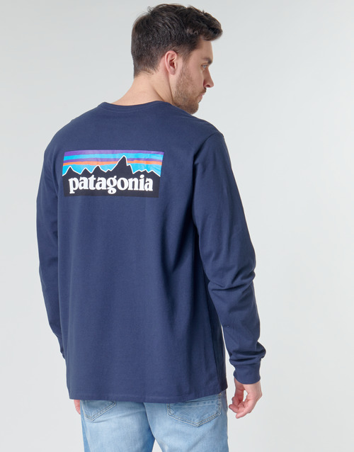 Clothing Men Long sleeved shirts Patagonia M's L/S P-6 Logo Responsibili-Tee Marine