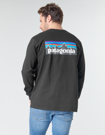 material Men Long sleeved shirts Patagonia M's L/S P-6 Logo Responsibili-Tee Black
