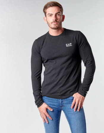 Clothing Men Long sleeved shirts Emporio Armani EA7 TRAIN CORE ID M TEE LS ST Black / Logo / White