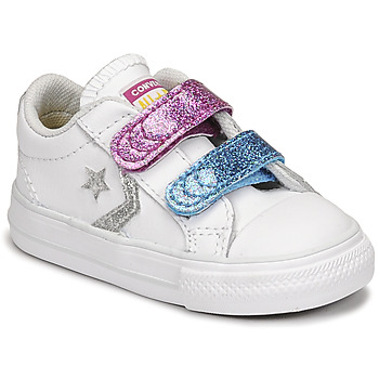 Shoes Girl Low top trainers Converse STAR PLAYER 2V GLITTER TEXTILE OX White / Blue / Pink