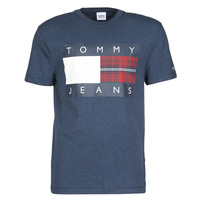 material Men short-sleeved t-shirts Tommy Jeans TJM PLAID CENTRE FLAG TEE Marine