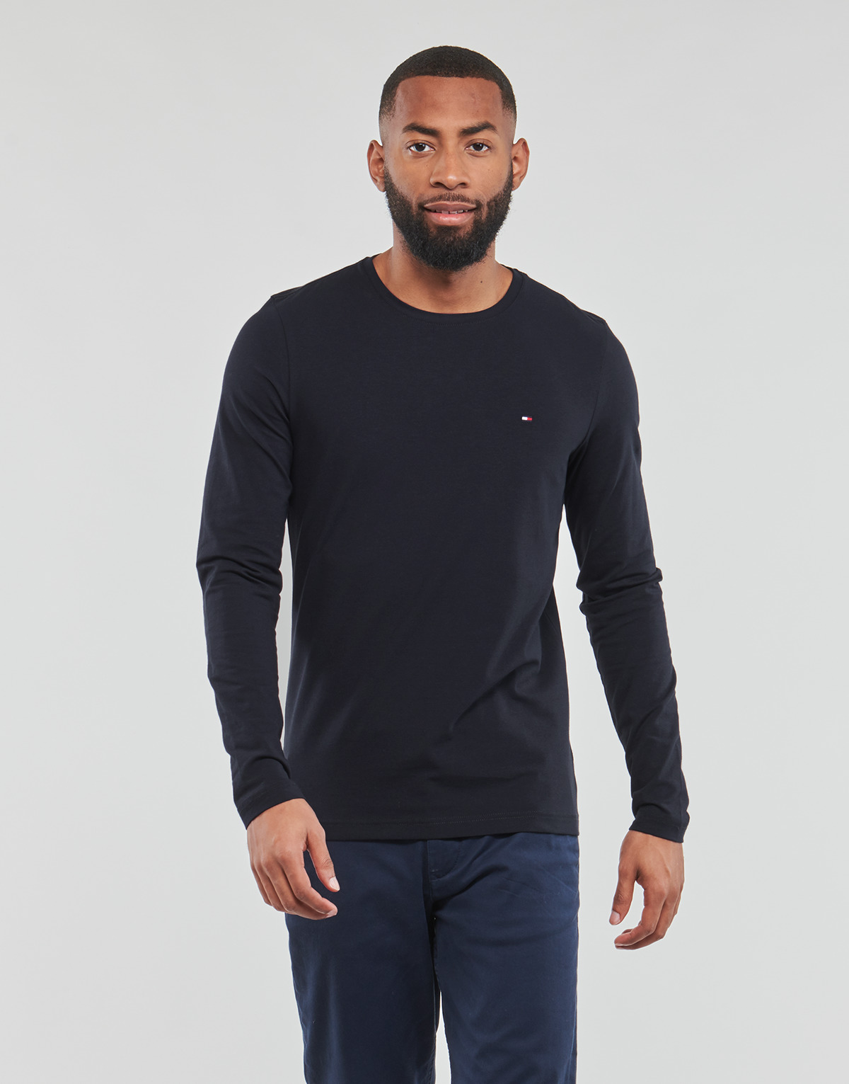 Tommy Hilfiger STRETCH SLIM FIT LONG SLEEVE TEE Marine - Free delivery
