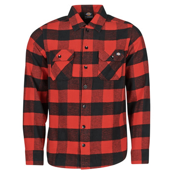 material Men long-sleeved shirts Dickies NEW SACRAMENTO SHIRT RED Red / Black