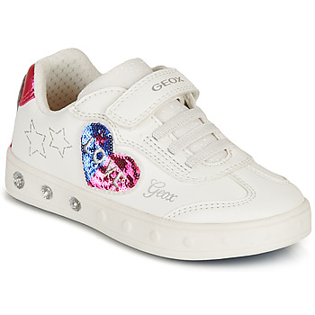 Shoes Girl Low top trainers Geox SKYLIN GIRL White / Black / Pink