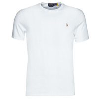 material Men short-sleeved t-shirts Polo Ralph Lauren T-SHIRT AJUSTE COL ROND EN PIMA COTON LOGO PONY PLAYER MULTICOLO White