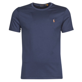 Clothing Men short-sleeved t-shirts Polo Ralph Lauren T-SHIRT AJUSTE COL ROND EN PIMA COTON LOGO PONY PLAYER MULTICOLO Blue
