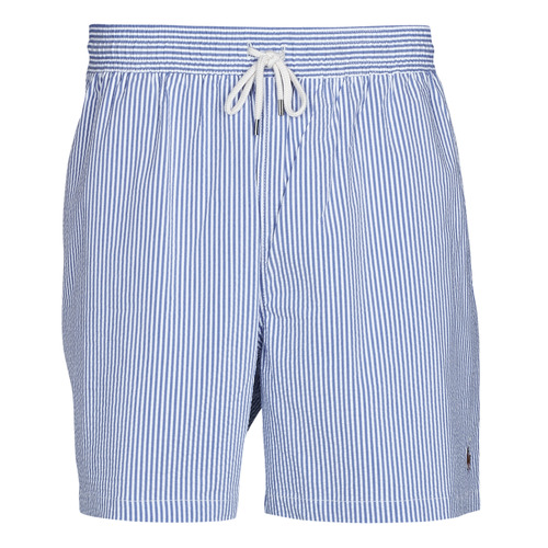 Clothing Men Trunks / Swim shorts Polo Ralph Lauren MAILLOT SHORT DE BAIN RAYE SEERSUCKER CORDON DE SERRAGE ET POCHE Blue / White
