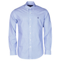 Clothing Men long-sleeved shirts Polo Ralph Lauren CHEMISE AJUSTEE EN POPLINE DE COTON COL BOUTONNE  LOGO PONY PLAY Blue / White