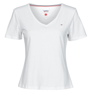 material Women short-sleeved t-shirts Tommy Jeans SOFT JERSEY V NECK White