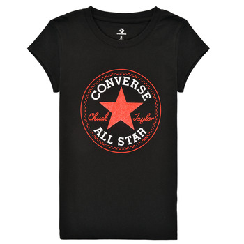 Clothing Girl short-sleeved t-shirts Converse TIMELESS CHUCK PATCH TEE Black