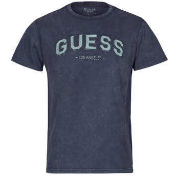 Clothing Men short-sleeved t-shirts Guess GUESS COLLEGE CN SS TEE Marine