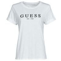 material Women short-sleeved t-shirts Guess ES SS GUESS 1981 ROLL CUFF TEE White
