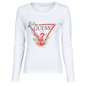 material Women Long sleeved shirts Guess LS CN NELLI TEE White