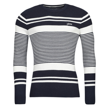 material Men jumpers Guess LONDON EMBOSSED STRIPED CN Marine / White