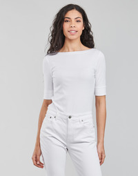 material Women Long sleeved shirts Lauren Ralph Lauren JUDY-ELBOW SLEEVE-KNIT White