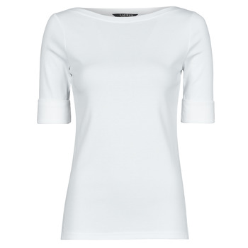 material Women Long sleeved shirts Lauren Ralph Lauren JUDY-ELBOW SLEEVE-KNIT White