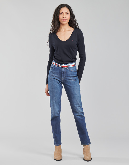 magnification Measurement Secrete Tommy Hilfiger NEW CLASSIC STRAIGHT HW A LEA Blue / Medium - Free delivery  | Spartoo NET ! - Clothing straight jeans Women USD/$102.40