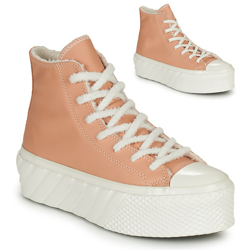 Converse Women's Chuck Taylor All Star Lift Platform Leather Hike High Top Casual Shoes in Pink/Pink Size 8.0