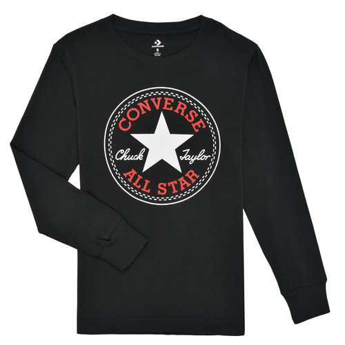 Converse CHUCK PATCH LONG SLEEVE TEE Black - Free delivery | Spartoo NET ! - Clothing sleeved Child USD/$24.50