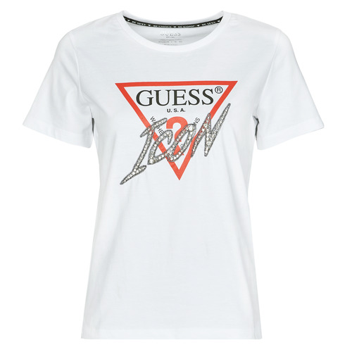 material Women short-sleeved t-shirts Guess SS CN ICON TEE White