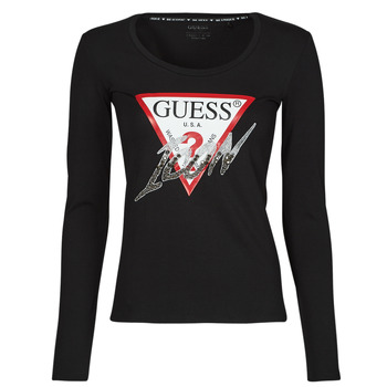 material Women Long sleeved shirts Guess LS CN ICON TEE Black