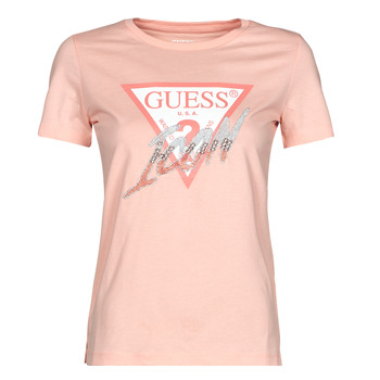 material Women short-sleeved t-shirts Guess SS CN ICON TEE Peach
