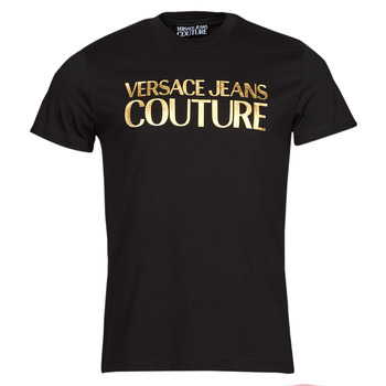 Clothing Men short-sleeved t-shirts Versace Jeans Couture 72GAHT01 Black / Gold