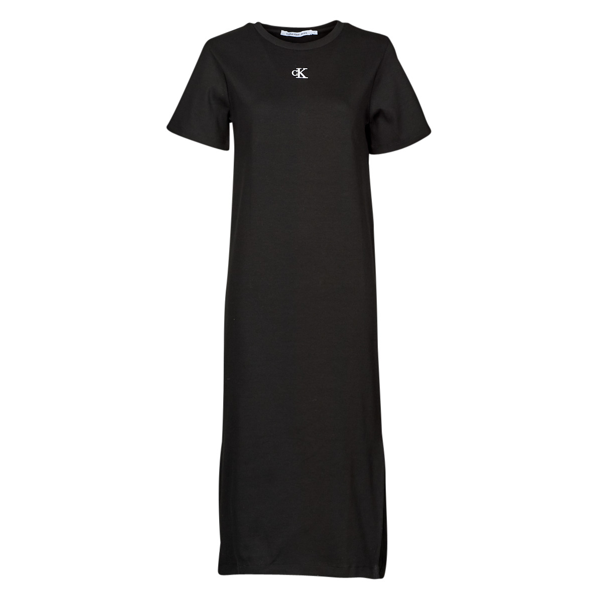 Calvin Klein Jeans CK RIB LONG T-SHIRT DRESS Black - Free delivery |  Spartoo NET ! - Clothing Long Dresses Women