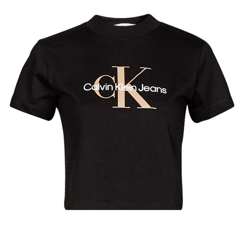 Calvin Klein Jeans SEASONAL MONOGRAM BABY TEE Black - Free delivery |  Spartoo NET ! - Clothing short-sleeved t-shirts Women USD/$