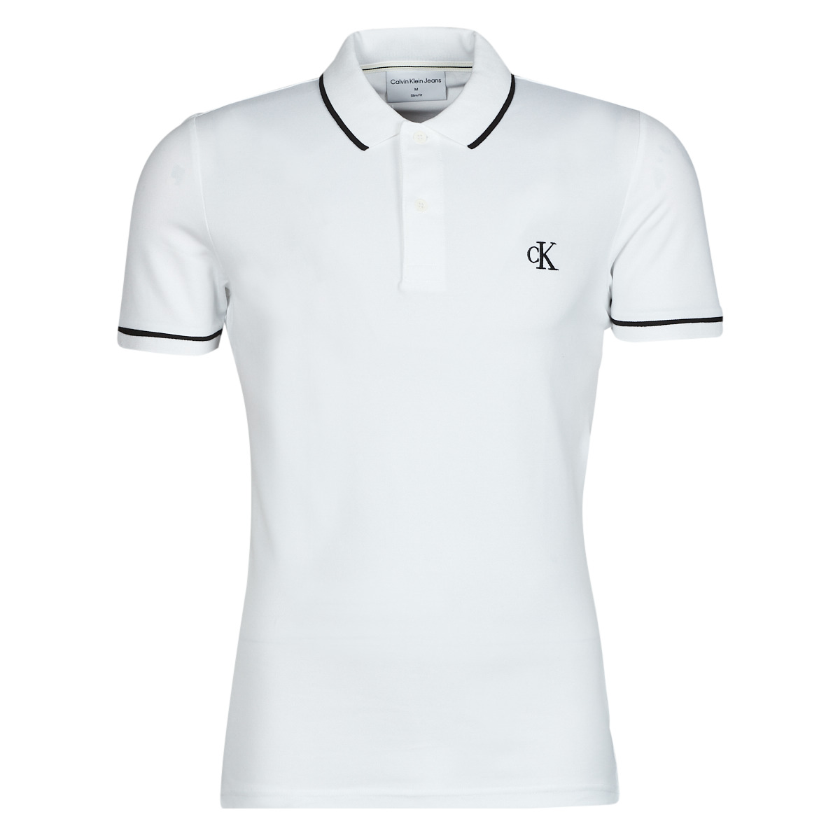 Calvin Klein Jeans TIPPING SLIM POLO White / Black - Free delivery |  Spartoo NET ! - Clothing short-sleeved polo shirts Men