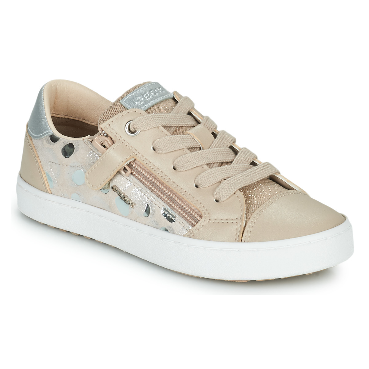 Shoes Girl Low top trainers Geox JR KILWI GIRL Beige / Silver