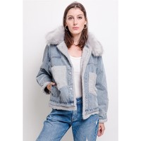 material Women Denim jackets Fashion brands  Grey