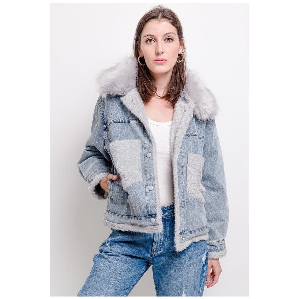 Clothing Women Denim jackets Fashion brands  Grey