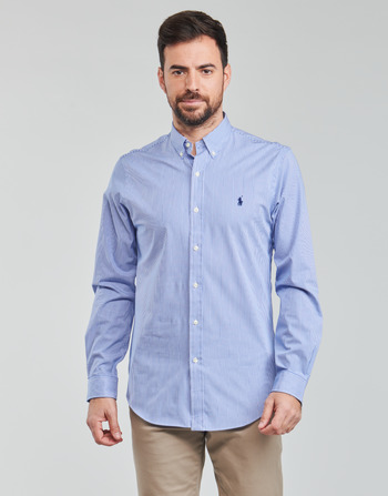 material Men long-sleeved shirts Polo Ralph Lauren ZSC11B Blue / White / Hairline / Strip