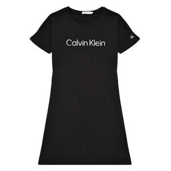 Clothing Girl Short Dresses Calvin Klein Jeans INSTITUTIONAL SILVER LOGO T-SHIRT DRESS Black