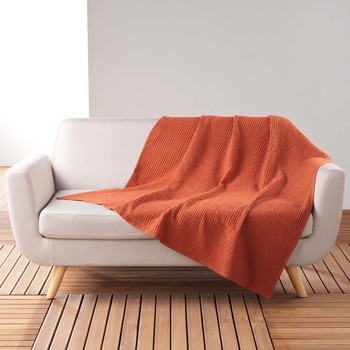 Home Blankets / throws Douceur d intérieur PLAID 125 x 150 CM COTON UNI GAUFRETTE TERRACOTTA Orange