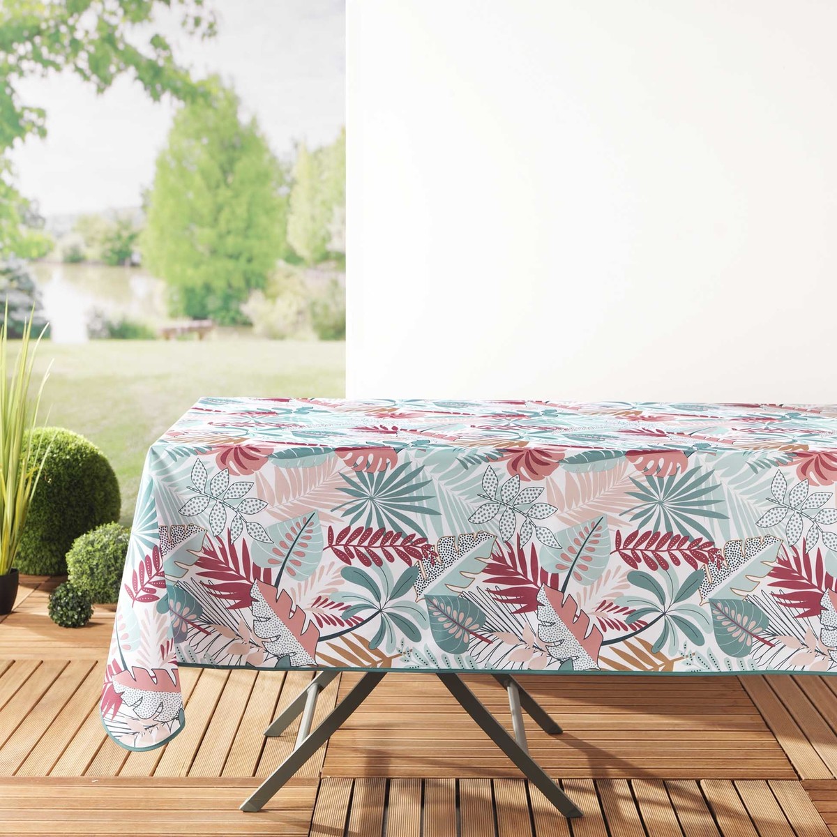 Home Tablecloth Douceur d intérieur NAPPE RECTANGLE 150 x 240 CM POLYESTER IMPRIME JACALA BLANC Multicolour
