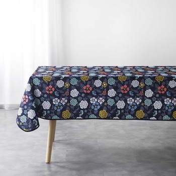 Home Tablecloth Douceur d intérieur NAPPE RECTANGLE 150 x 240 CM POLYESTER IMPRIME LILY BLEU Blue