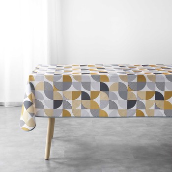 Home Tablecloth Douceur d intérieur NAPPE RECTANGLE 150 x 240 CM POLYESTER IMPRIME RYTHMO JAUNE Multicolour