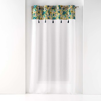 Home Sheer curtains Douceur d intérieur PANNEAU A OEILLETS 140 x 240 CM VOILE SABLE+TOP IMPRIME+POMPON B White