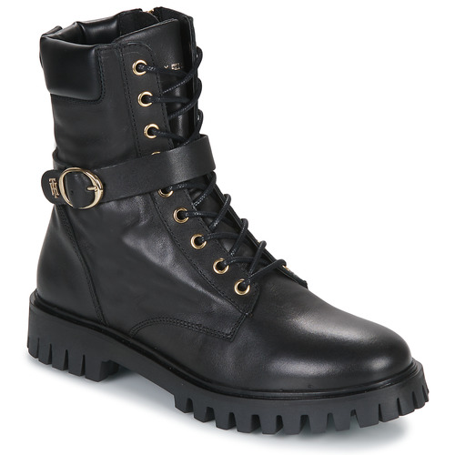Tommy Hilfiger Buckle Lace Up Boot Black - Free | Spartoo ! Shoes Mid boots USD/$149.60