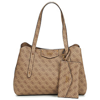 Bags Women Handbags Guess ECO BRENTON GIRLFRIEND SATCHEL Black / Brown