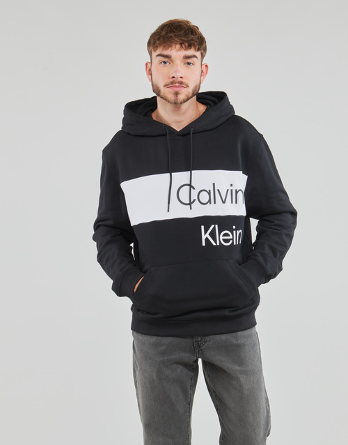 Calvin Klein Jeans INSTITUTIONAL BLOCKING HOODIE Black / White - Free delivery | NET ! - Clothing sweaters Men USD/$105.60
