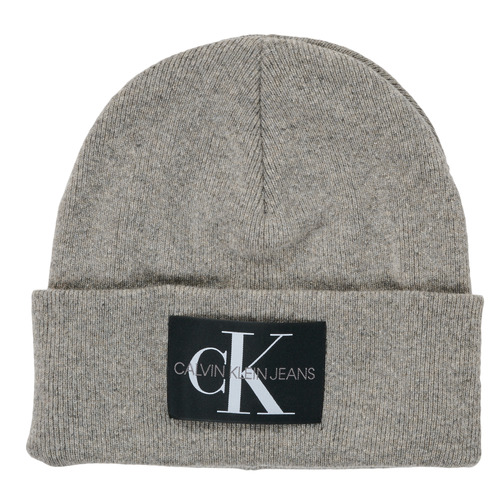Calvin Klein Jeans MONOLOGO PATCH NON-RIB BEANIE Grey - Free delivery |  Spartoo NET ! - Clothes accessories hats Men USD/$