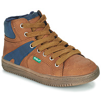 Shoes Boy High top trainers Kickers LOWELL Camel / Blue