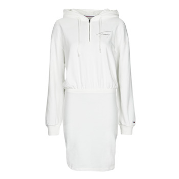 material Women Short Dresses Tommy Jeans TJW TOMMY SIGNATURE HOODIE DRESS White