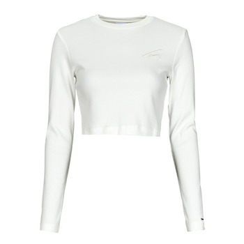 material Women Blouses Tommy Jeans TJW BABY CROP SIGNATURE LS White